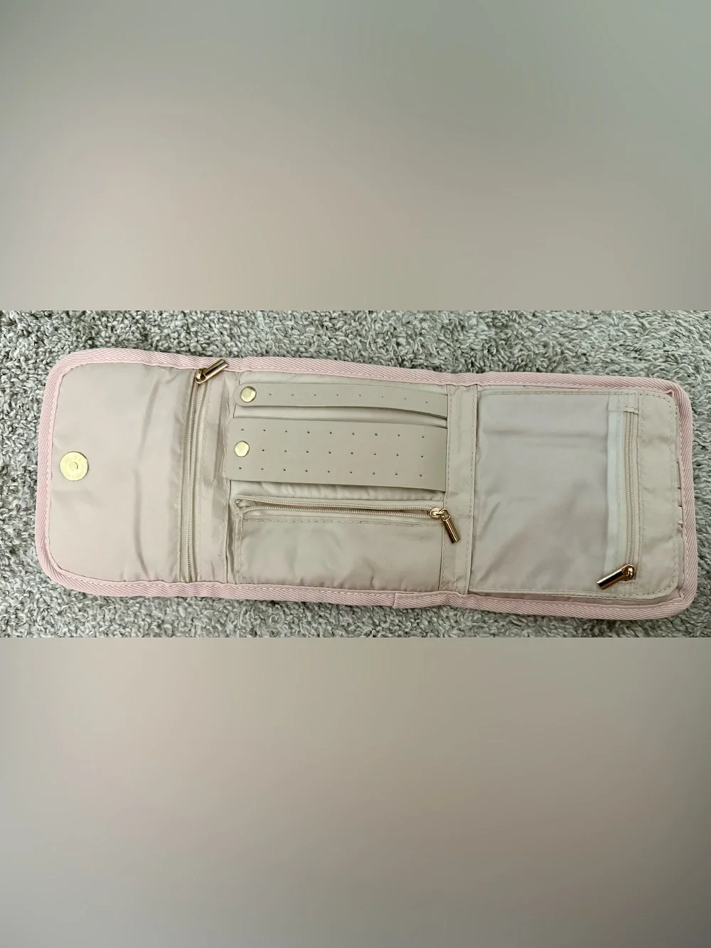 Pink Quilted Travel Jewelry Roll